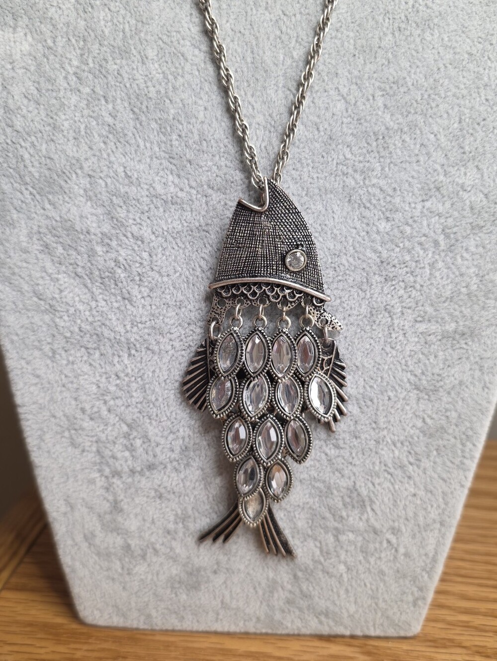 Articulated Fish Pendant Necklace & Faux Turquoise Bead & Heart Charm Bracelet